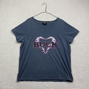 Y2K VTG Buck Knives Gray V Neck T Shirt Women's XXL Goth Holographic Heart Cyber